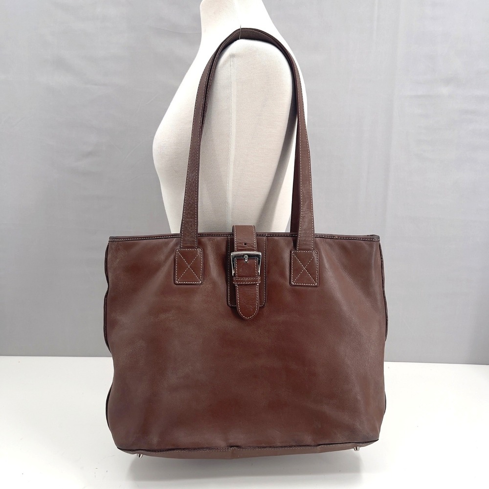 Levenger Bag Two strap‎ Brown Leather Tote Briefcase Snap Zippered - Large